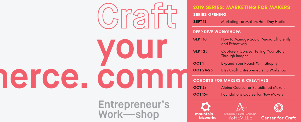 Graphic of the 2019 Craft Your Commerce workshop series events